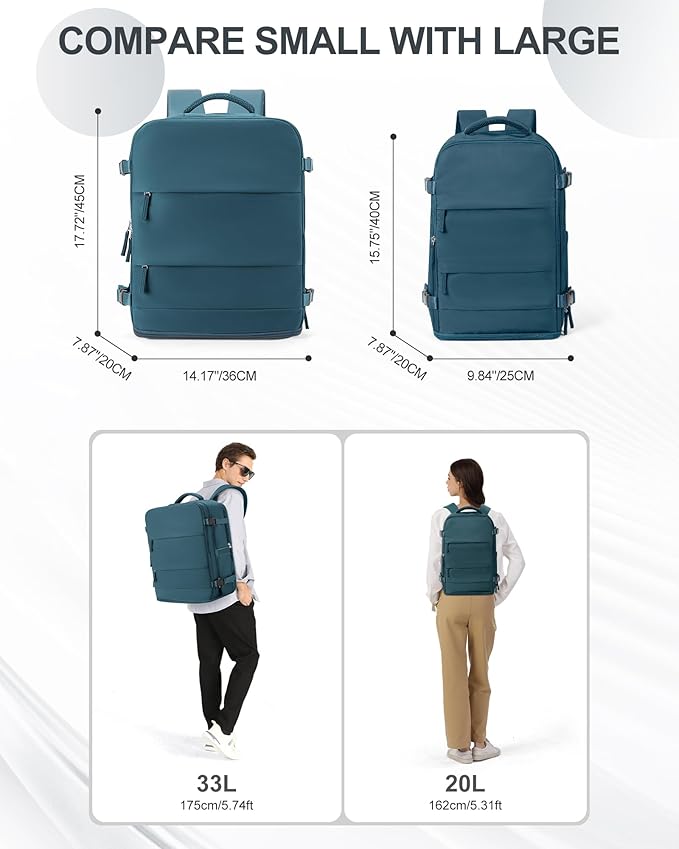 coowoz Large Travel Backpack Carry On for Women Man Waterproof Gym Backpacks Mochila de Viaje Travel Bag Essentials Teacher Personal Item Backpack Rucksack Airplane Accessories Must Haves Peacock Blue