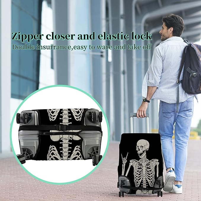Luggage Cover Suitcase Protector Plus 1 Luggage Tag, Rock Skull Travel Suitcase Cover Suitable for 18-20 inch Luggage (S) with Concealed Zipper Washable Elastic Cloth Dustproof Anti-Scratch