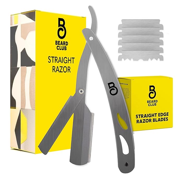 The Beard Club Straight Razor for Men - Navajas Para Barbero - Barber Straight Edge Razor Kit - Single Derby Blade Cutthroat With 5 Replaceable Stainless Steel Blades