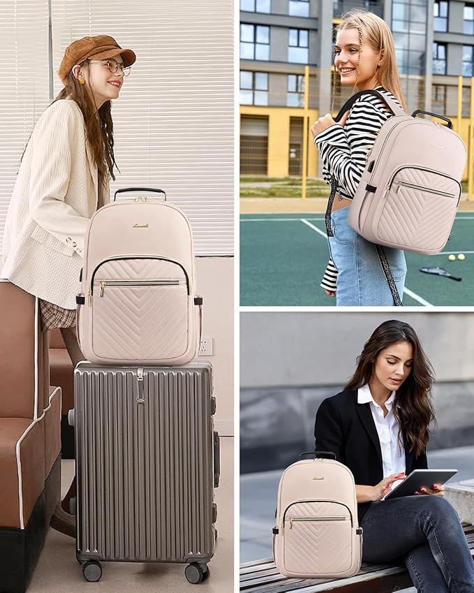 LOVEVOOK Laptop Backpack for Women, Travel Computer Work Bags with 17-inch Laptop Compartment, College School Student Bag Teen Backpacks For Girls, Outdoor Carry On Backpack Purse, Antiquewhite