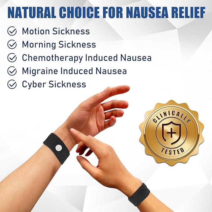 Motion Sickness Bands Anti Nausea Wristband for Adult and Kids Morning Sickness Relief for Pregnant Women Acupressure Nausea Relief for Car, Sea, Air Sickness - 1 Pair Black