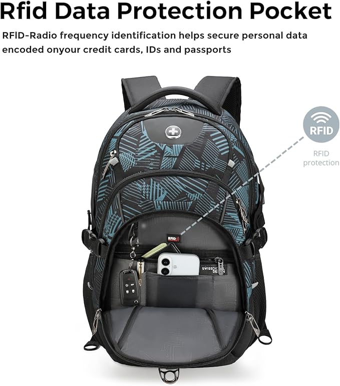 Swissdigital Laptop Backpack with USB Charging Port, Travel Backpack Fits 15.6 inches Computer, 31L Backpack for Men, Dark Green | SD803