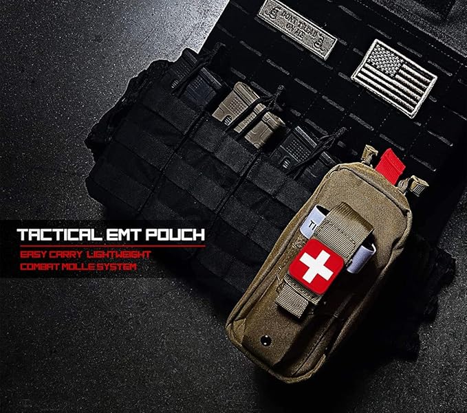 Tourniquet Pouch (Israeli Bandage + Pouch), Portable IFAK Pouch Small Trauma Medical Kit Tactical First Aid Pouch, Emergency EMT for Camping and Hiking (Tan)