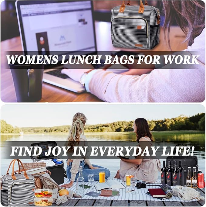 TuErCao Lunch Bag Women Insulated Lunch Box for Work Leakproof Soft Cooler for Picnic Travel Road Trips, Loncheras para Mujer Adult, Stripes