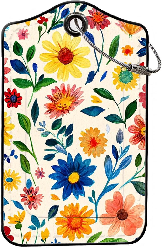 Luggage Tags for Suitcases, 2-Pack PU Leather for Cruise & Travel, Baggage ID Tags with Privacy Cover & Address Card, Durable Metal Ring, Kids Adults Travel Accessories, Watercolor Blooms