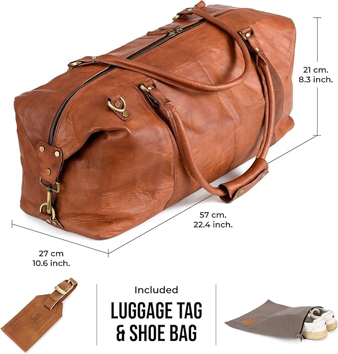 Berliner Bags Vintage Leather Duffle Bag München for Travel or the Gym, Overnight Bag for Men and Women - Brown (Cognac)