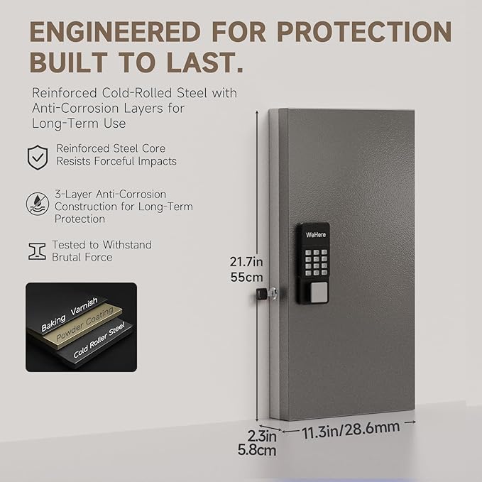WeHere 48 Key Lock Box Wall Mount, APP Bluetooth/OTP/Wi-Fi/Fixed Code/Key Unlock, Smart Key Cabinet with Key Tag, Key Organizer Holder Box, Key Management Directory for Office, Valet, Realtor, Hotel