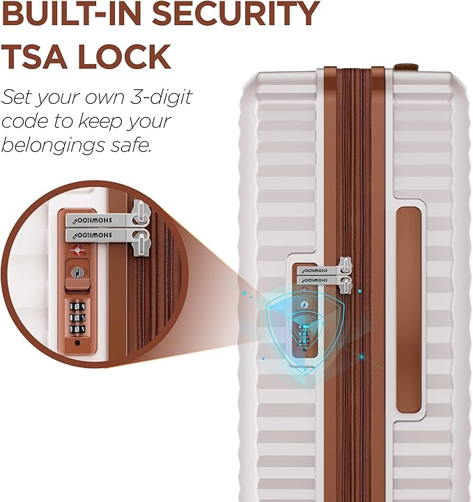 SHOWKOO Suitcase Hardside Expandable Luggage Set, Suitcase with Double Spinner Wheels TSA Lock 3 Piece Set Beige White (DB/TB/24in)