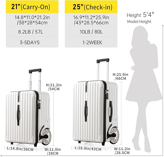 Extra Large Wheels 80L Luggage Hard Shell Suitcase Top Opening Hardside Travel Checked Luggage with TSA Lock (Black, 25-Inch)