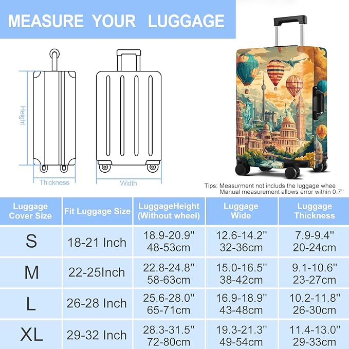Luggage Cover Washable Suitcase Protector Anti-scratch Suitcase cover Fits 20-34 Inch Luggage (Balloon, M(24-26inch suitcase))