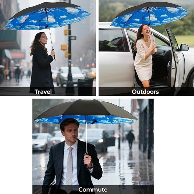 LLanxiry Compact Travel Umbrella, Mini Windproof Umbrellas for Rain & Sun, Small Lightweight Outdoor UV Umbrella, Portable Folding Umbrellas for Travel