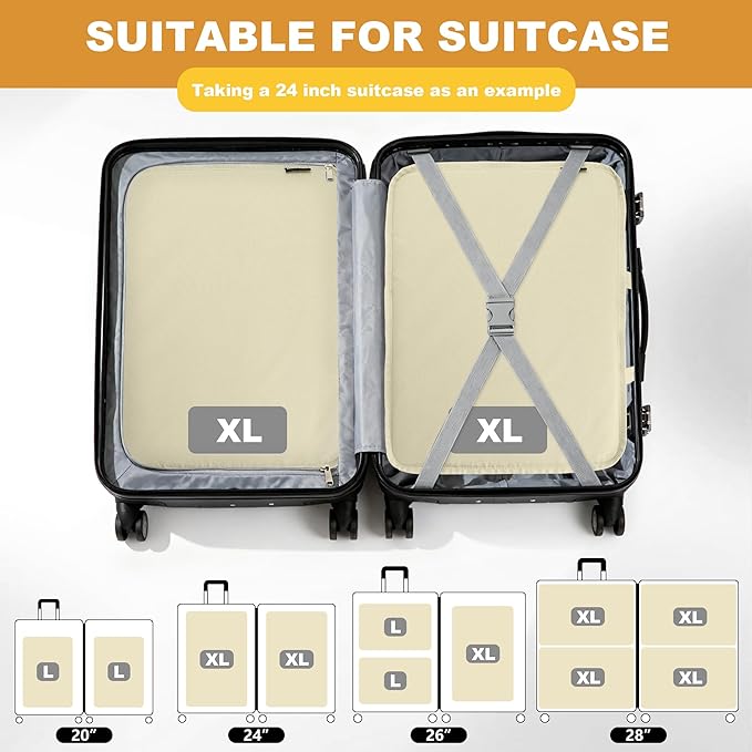 Compression Packing Cubes for Travel Essentials, 2 Pack Expandable Travel Cubes for Packing Bags Suitcase Organizer, Beige
