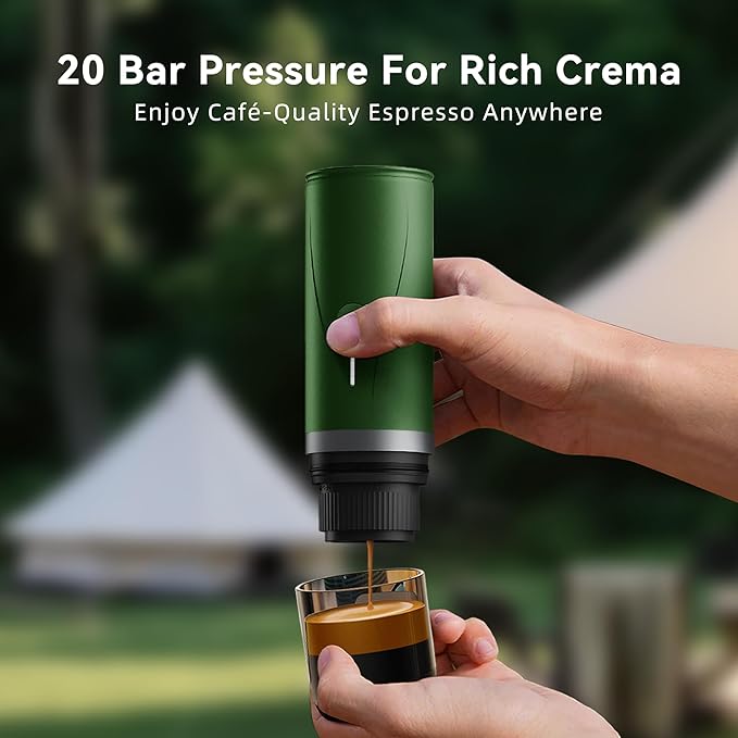 Portable Espresso Maker,Self-Heating Electric Mini Coffee Machine,20 Bar Pressure Compatible with NS Pods & Fine Grind for Travel, Camping, Hiking(Black)