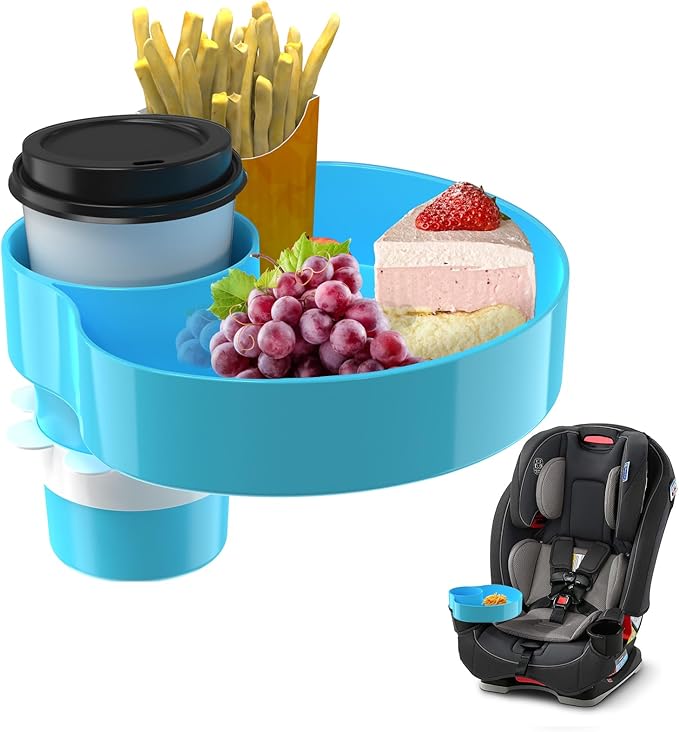 Kids Car Seat Tray, Travel Tray with Cup Holder for Toddler Baby, Kids Car Seat Food Snack Organizer for Road Trip, Stroller snack Organizer Travel Must Haves Toddler Must Haves (Sky Blue, 1 PCS)