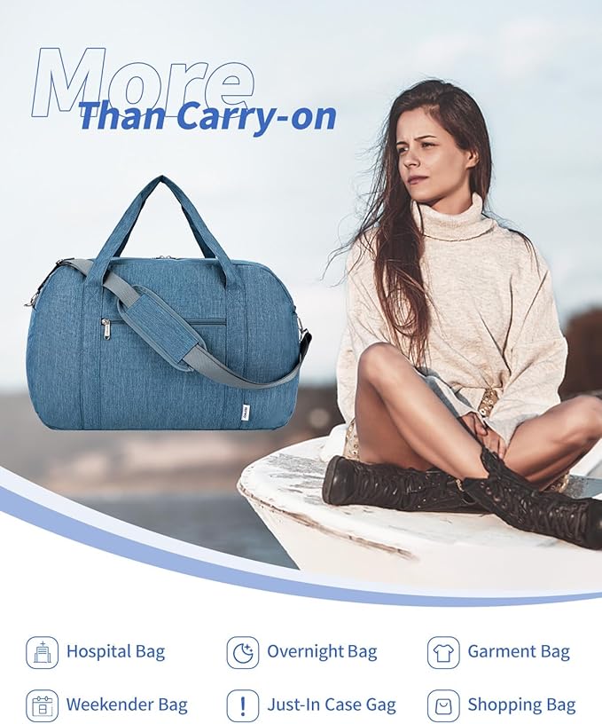 Narwey Carry on Bag 22x14x9 Airlines Approved, Carry on Duffle Bag for Airplane with Wet Pocket, Travel Duffel Bag Luggage Bag Weekender Overnight for Women Men (Navy Blue)