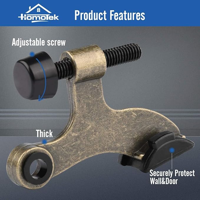 HOMOTEK 36 Pack Hinge Pin Antique Brass Door Stopper, Adjustable Deluxe Heavy Duty Door Stopper 2-1/2"x1-3/4”, with Black Rubber Bumper Tips