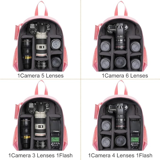 CADeN Camera Backpack Bag Professional for DSLR/SLR Mirrorless Camera Waterproof, Camera Case Compatible for Sony Canon Nikon Camera and Lens Tripod Accessories (Small, Pink)