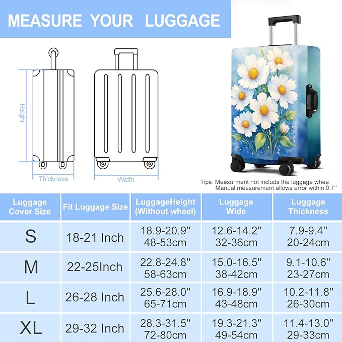 Luggage Cover Washable Suitcase Protector Anti-Scratch,Stretchable Fit for 20-34Inch Luggage Durable Travel Bag Cover with Zipper Closure (Flower-2, S(fits 20-22inch suitcase))
