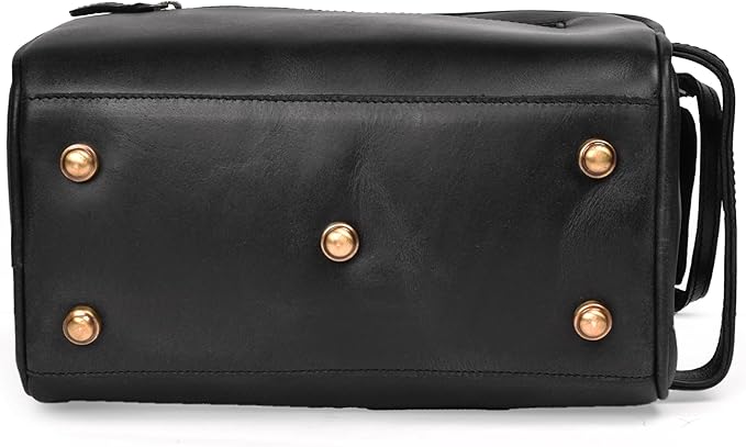 LEATHER VILLAGE Premium Leather Toiletry Travel Pouch With Waterproof Lining - Black | King-Size Handcrafted Vintage Cosmetic Organizer & Shaving Essential Bag