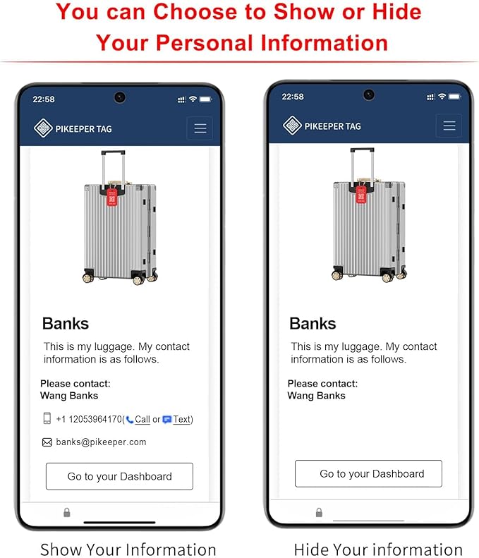 Smart Luggage Tags for Suitcases - Waterproof QR Code Bag Tags with Location Notification When Scanned, Self-Modifiable Info, Durable & Personalized Backpack Travel ID Tags