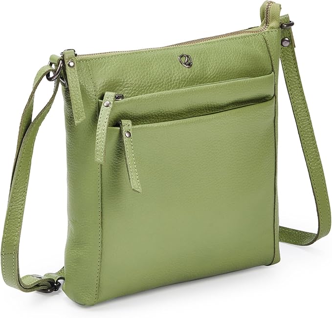 Small Soft Genuine Leather Crossbody Purse Women’s Sling Crossover Shoulder Travel Handbag with Triple Zipper