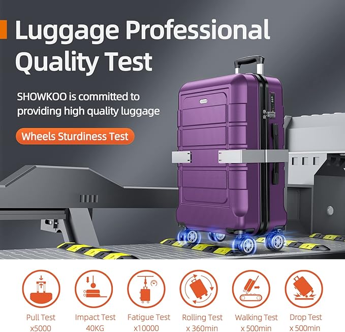 SHOWKOO Luggage Sets Expandable PC+ABS Durable Suitcase Sets Double Wheels TSA Lock 4 Piece Luggage Set Purple