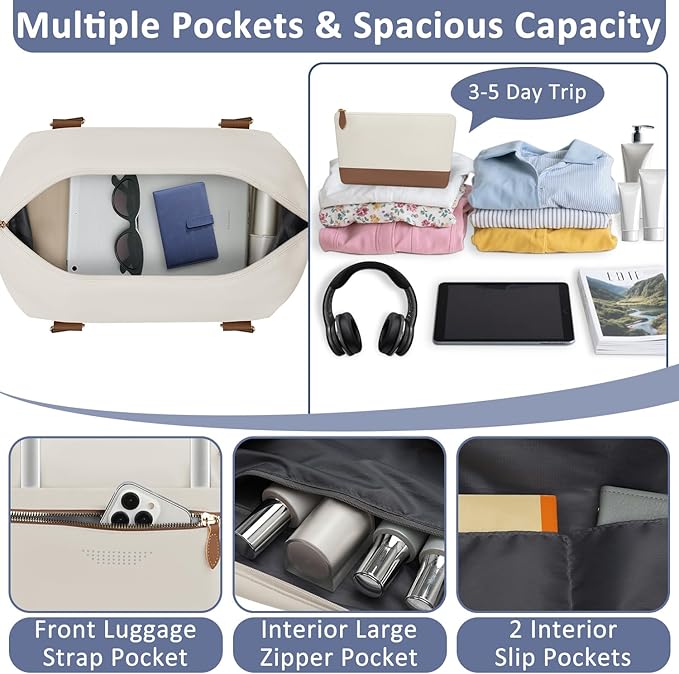 Travel Duffle Bag for Women, Weekender Bags, Hospital Bag for Labor Delivery, Lightweight Tote Duffel Overnight Bag with Luggage Sleeve, Airplane Travel Bags with Toiletry Bag, Large, Beige