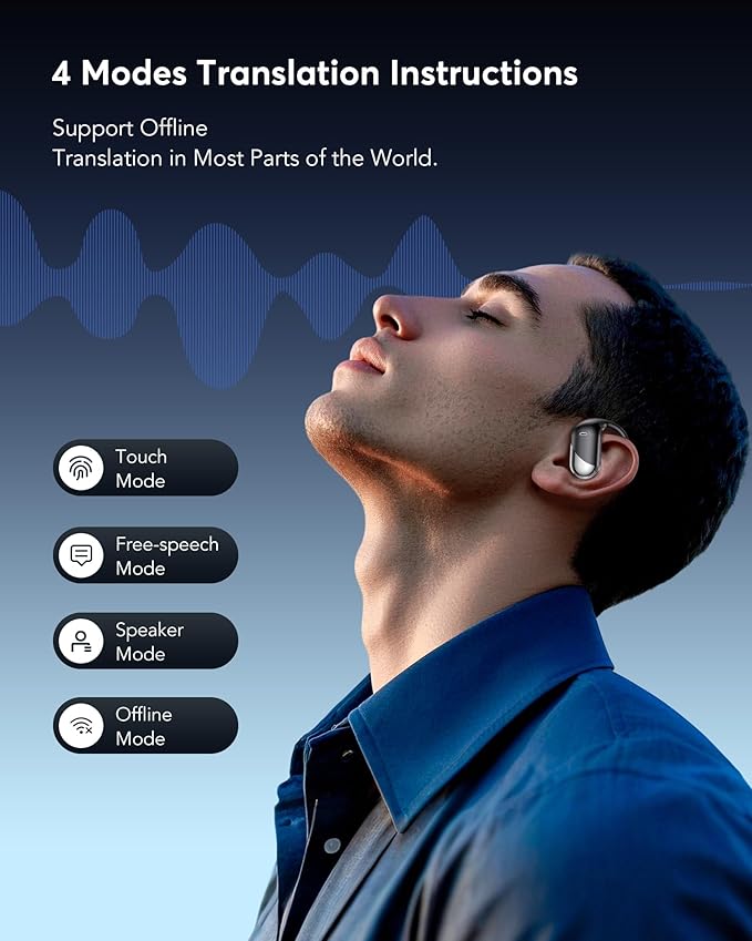 AI Translation Earbuds: Real-Time 144 Languages Translator Earphones, Audifonos Traductores Inglés Español, Bluetooth 5.4, OWS Open Ear & LCD Touch, Ideal for Travelers, Business & Language Learners