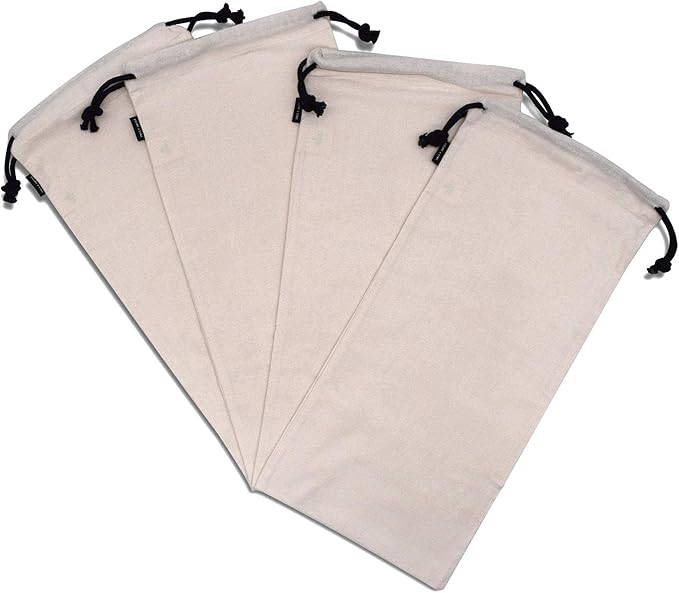 ZENPAC Cloth Shoe Bags for Travel, Beige Duster Flannel Pouch with Drawstring Closure, Washable Breathable Cotton Fabric for Luggage, 8x17, 4 Pack