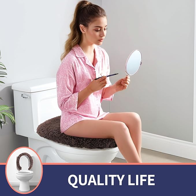 Microfiber Elongated Toilet Seat Cover 19.5"x 15" Machine Washable Solid Toilet Lid Cover Adjustable Rubber Backing Fits Most 18-19.5" L x 14-16" W Elongated Toilet Seat