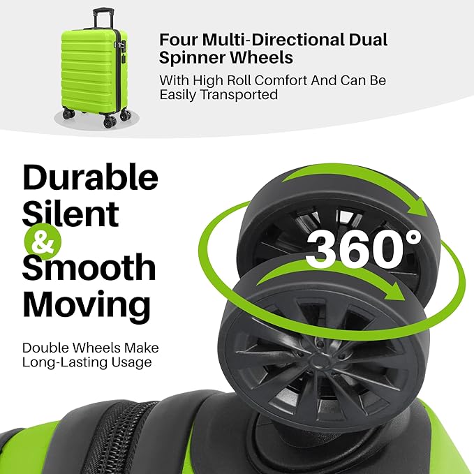 AnyZip Suitcase Hardside PC ABS Lightweight USB Luggage with Wheels TSA Lock Checked-Medium 24 Inch AppleGreen
