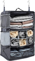 TABITORA Travel Portable Hanging Shelves Closet Organizer Packing Luggage Storage with Multifunctional and Foldable Invisible Compartment,Lightweight, for Suitcase, RV,Closet…Grey,XXL