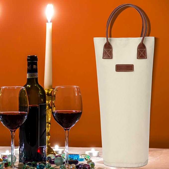 ZORMY Single Bottle Insulated Wine Tote, 1 Bottle Wine Carrier Bag Padded Wine Cooler Perfect Wine Lover's or Wedding Gift-White