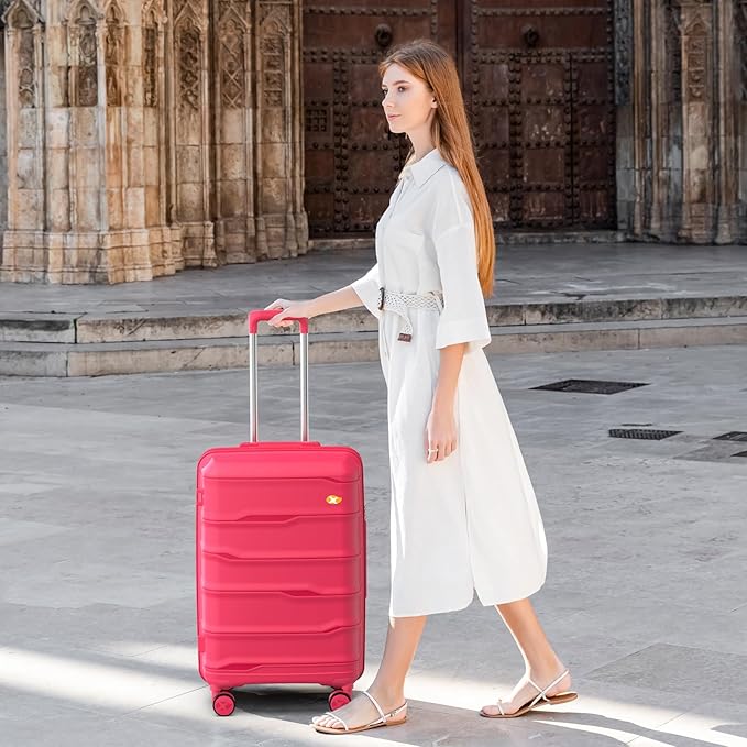 Carry On Luggage 22x14x9 Airline Approved, Hard Shell Suitcase with Spinner Wheels, PP Lightweight Luggages with TSA Lock, Carry-On Suitcases 20 Inch, Red