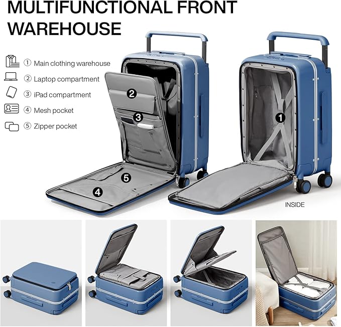 mixi Luggage Suitcases with Spinner Wheels 24'' Travel Luggage with Front Laptop Pocket, Wide Handle PC Hardshell Suitcase with TSA Lock, Checked Luggage(Sapphire Blue)