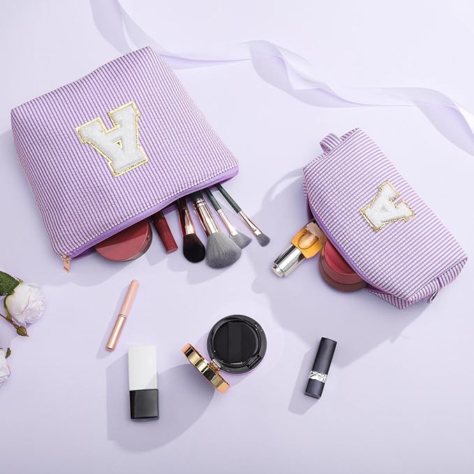 YOOLIFE Mothers Day Gifts Preppy Stuff Tween Girls Gifts Graduation Teacher Gifts Monogram Makeup Pouch Makeup Organizer Bag Beauty Bag Personalized Birthday Gifts for Women Her Preppy Makeup Bag S