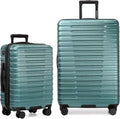 U.S. Traveler Boren Polycarbonate Hardside Rugged Travel Suitcase Luggage with 8 Spinner Wheels, Aluminum Handle, Teal, 2-Piece Set, USB Port in Carry-On