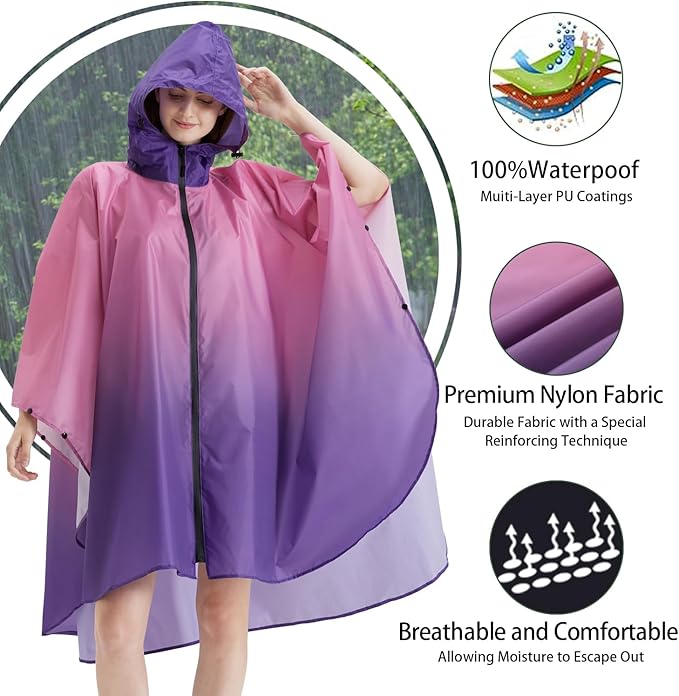Rain Poncho Jacket Coat Hooded Zipper Style for Women/Men/Adult with Pocket