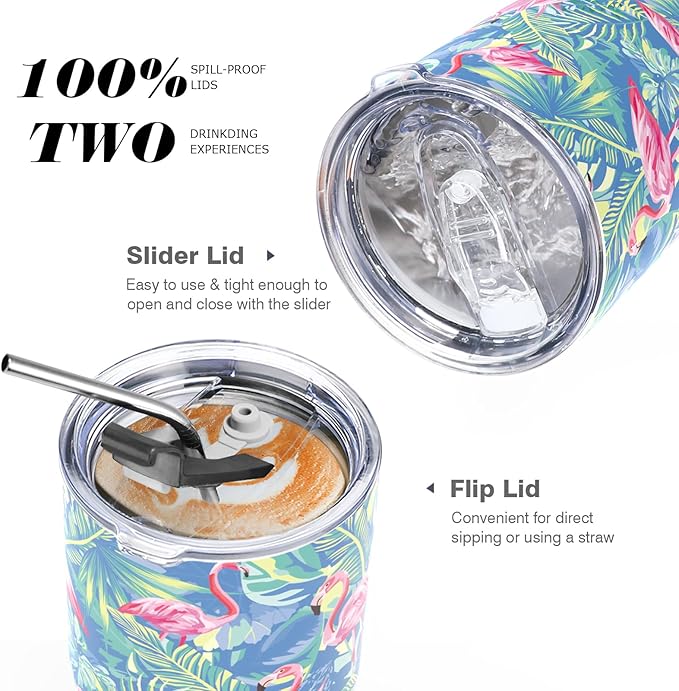 30 oz Spill Proof Tumbler with Handle, 100% Leak-Proof, Cupholder Friendly Insulated Cup with Straw, Double Wall Powder Coated Stainless Steel Tumbler, Ideal Gift for All Occasions (Flamingo)