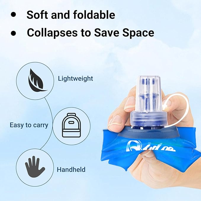 Qidoe 2 Pack Running Vest Soft Flask, 17oz/500ml BPA-Free TPU Collapsible Soft Water Bottle for Hydration Pack, Running Vest, Folding Water Bottles for Hiking Cycling Climbing