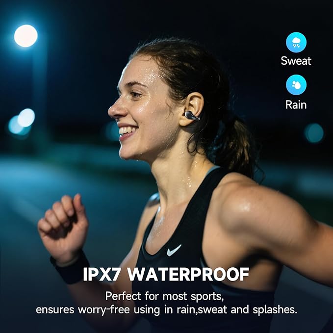 Open Ear Earbuds Wireless Bluetooth 6.1 Earphones, Flexible Clip On Ear buds with 36H Playtime LED Display Bone Conduction Headphones, IPX7 Waterproof Light Weight Fit for Every Ear, Sport, Workout