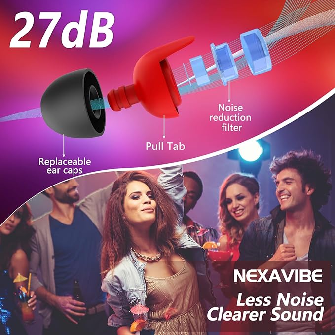 High Fidelity Concert Ear Plugs - 27dB Noise Reduction,2-Pair Reusable Silicone 3 Sizes (S/M/L), Ergonomic Secure Fit & Aluminum Case for Festivals, Live Music, Sports, Motorcycle, Travel