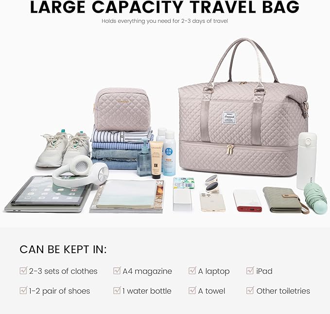 LOVEVOOK Travel Duffle Bag,Weekender Bags for Women with Shoe Compartment，Carry on Overnight Bag with Toiletry Bag,Gym Duffel Bag with Wet Pocket, Hospital Bags for Labor and Delivery