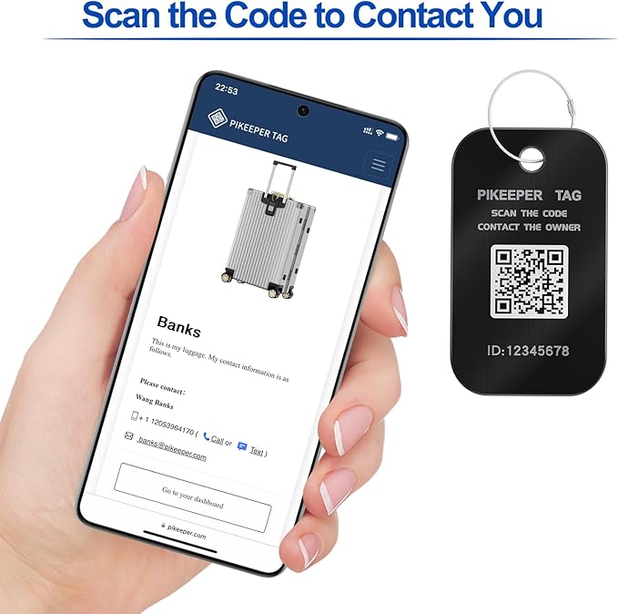 Smart Luggage Tag - Waterproof QR Code Cruise ID Labels with Location Notification When Scanned, Customizable & Durable Travel Tags for Suitcases, Backpacks, Hide Personal Info Securely