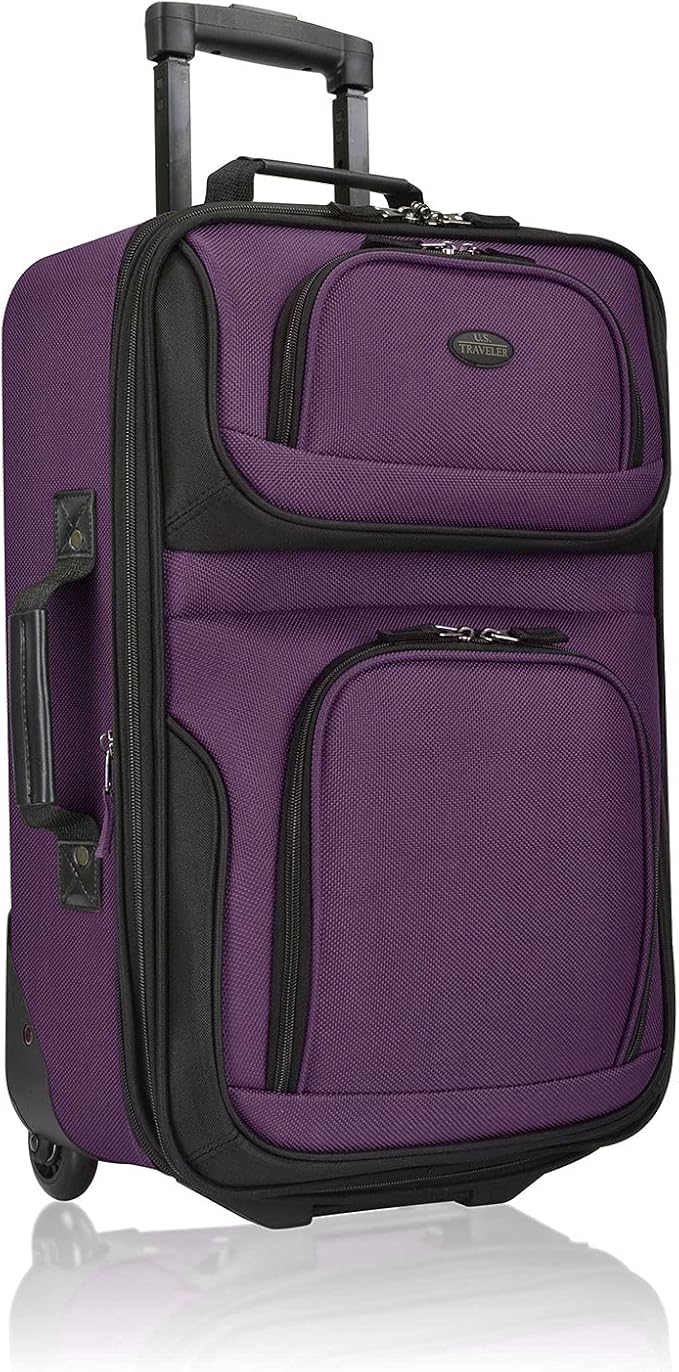 U.S. Traveler Lightweight Rolling 20" Carry On Luggage Softside Suitcase, Purple, 2 Wheel Single