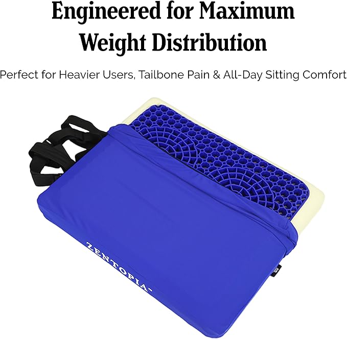Gel and Memory Foam Seat Cushion – Office – Ergonomic Cushion Pad for Tailbone Pain - Desk Chair Car Seat Cushion Driving - Sciatica & Back Pain Relief (Blue)