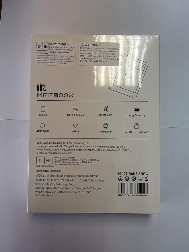 Meebook E-Reader M8 | 7.8' Eink Carta Screen | 300PPI Smart Light | Android 14 | Octa Core Processor | Dual Mics&Speakers | Support Play Store | Hand Writing | 4GB+64GB | Micro-SD Slot | White
