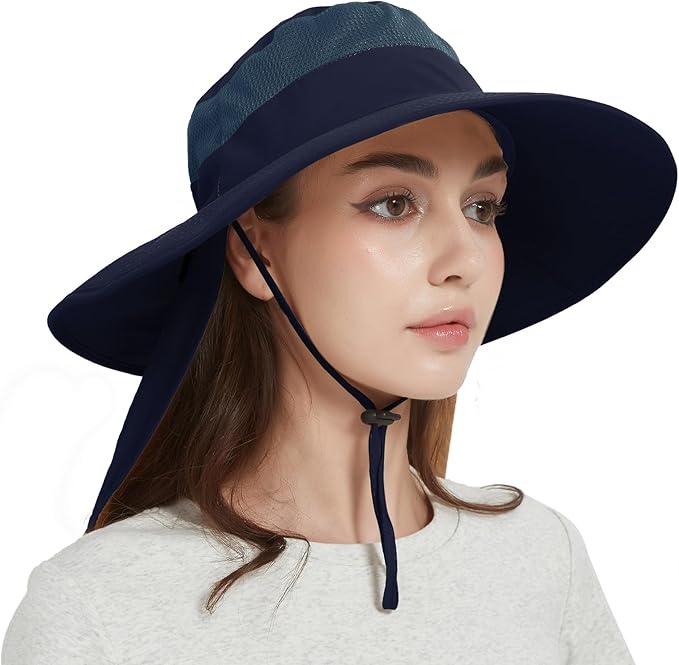 Fishing Hat Breathable Wide Brim Sun Hats with Neck Flap Bucket Hat Outdoor Safari Hat for Men Women UPF 50+ Sun Protection