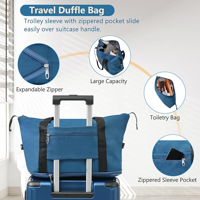 Merax Luggage Set 6 Piece Expandable Lightweight ABS Hardshell Travel Suitcases with Wheels, Corner Guards (Blue, 6 piece set)