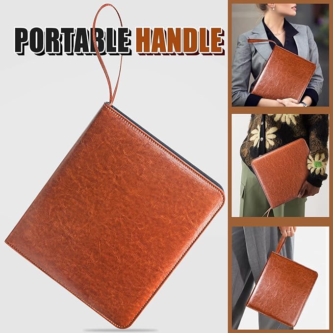 Portable Zippered Key Case, Leather Key Organizer with Handle, 32 Key Capacity, for Real Estate Sales, Hotel Executives, Car Service (Brown)